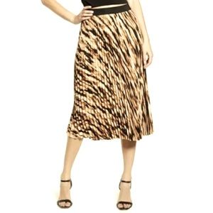 LEITH Tan Tigress Pleated Midi Skirt